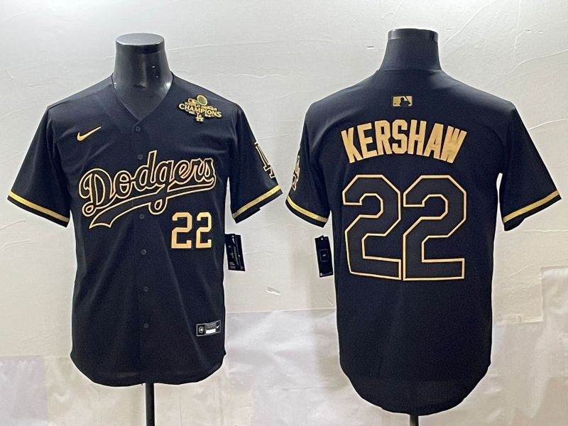 Men 2025 Los Angeles Dodgers #22 Kershaw Black Gold Five generations Nike MLB Jersey style 4